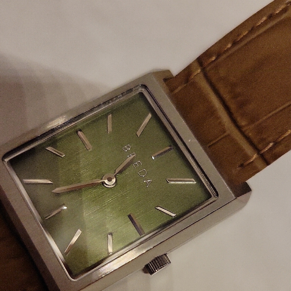 Unisex BREDA Green Watch with Brown Strap - Picture 6 of 8